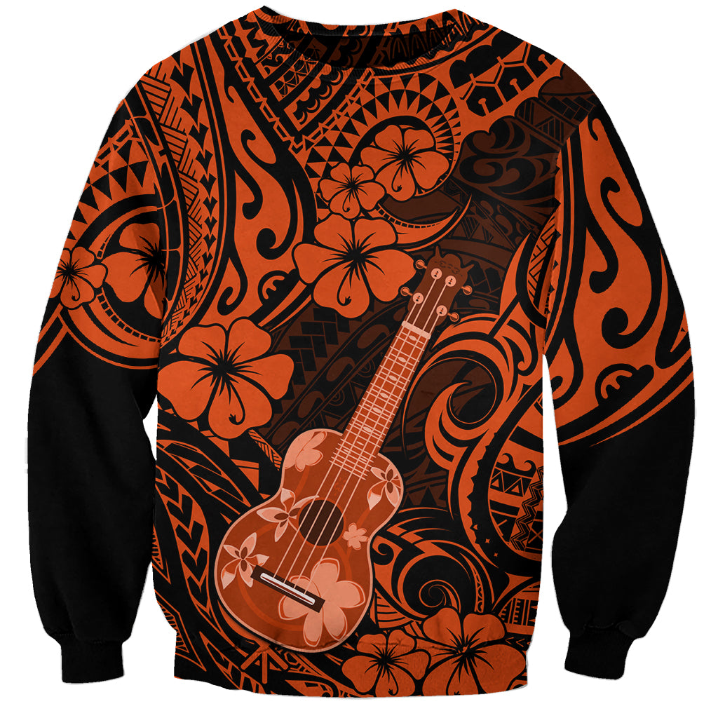 Hawaii Ukulele Sweatshirt Polynesian Pattern Orange Version - Wonder Print Shop