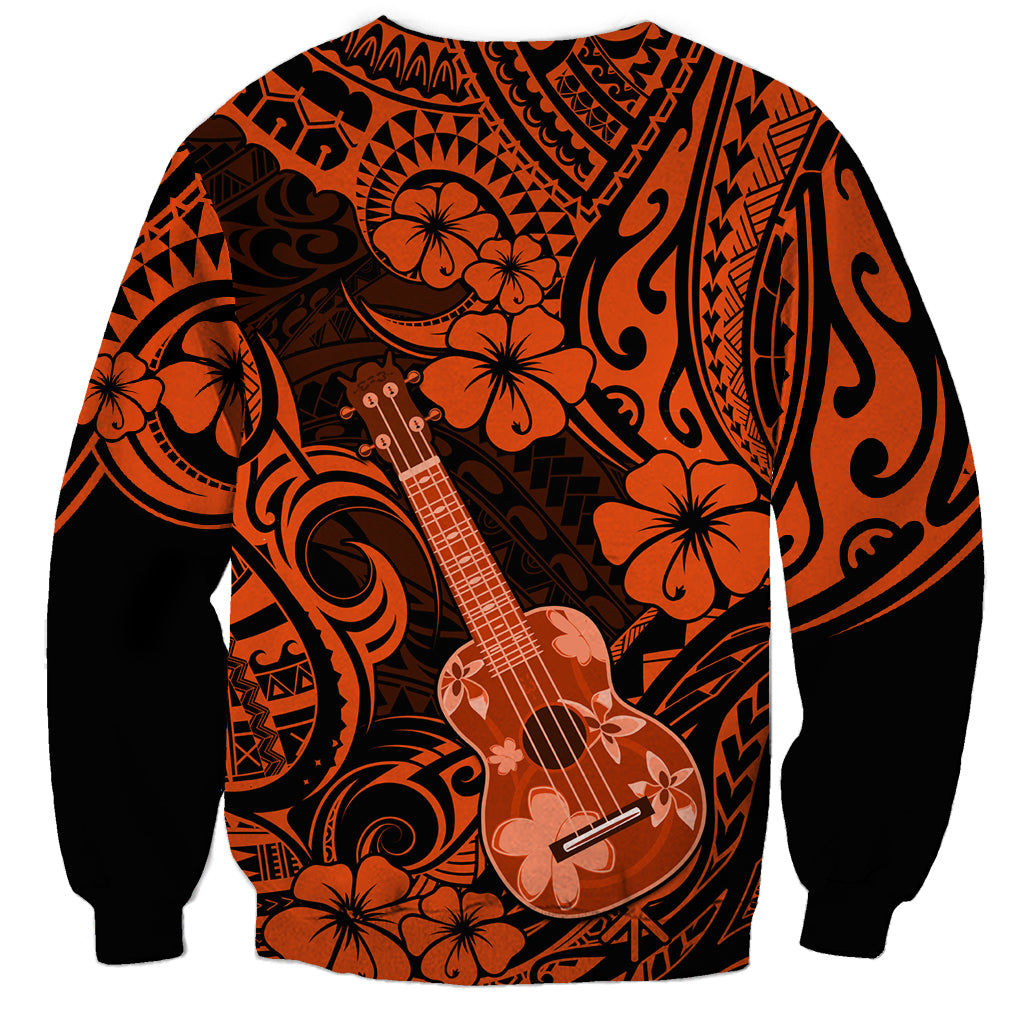 Hawaii Ukulele Sweatshirt Polynesian Pattern Orange Version - Wonder Print Shop