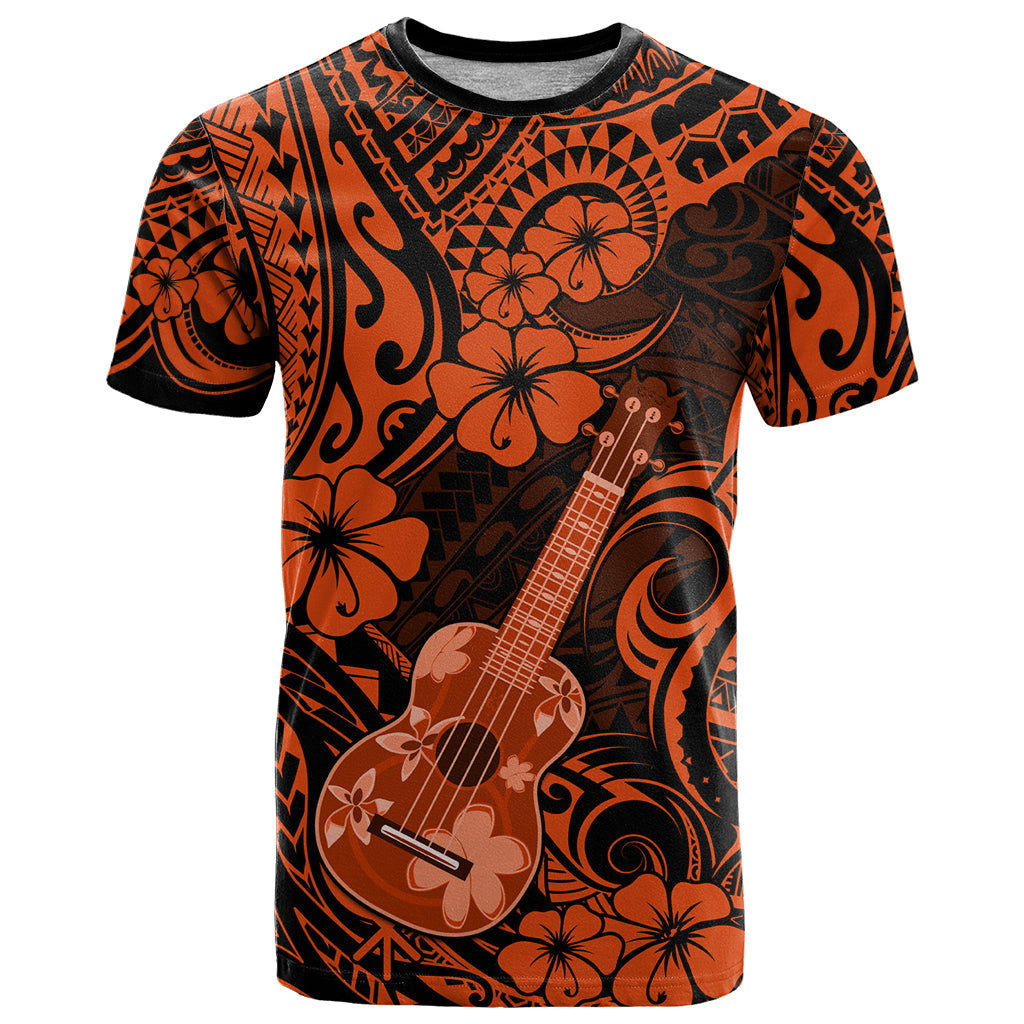 Hawaii Ukulele T Shirt Polynesian Pattern Orange Version - Wonder Print Shop