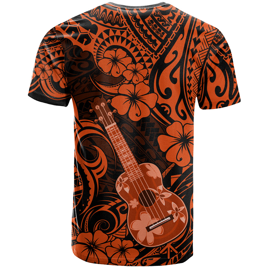 Hawaii Ukulele T Shirt Polynesian Pattern Orange Version - Wonder Print Shop