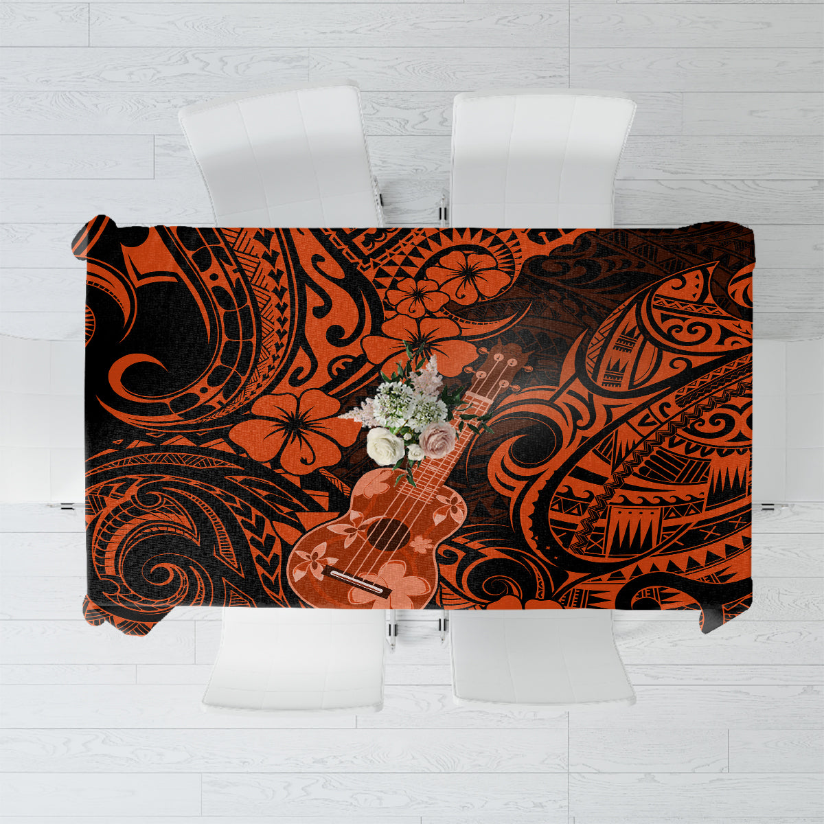 Hawaii Ukulele Tablecloth Polynesian Pattern Orange Version - Wonder Print Shop