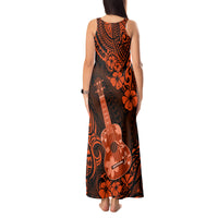 Hawaii Ukulele Tank Maxi Dress Polynesian Pattern Orange Version - Wonder Print Shop