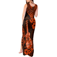 Hawaii Ukulele Tank Maxi Dress Polynesian Pattern Orange Version - Wonder Print Shop