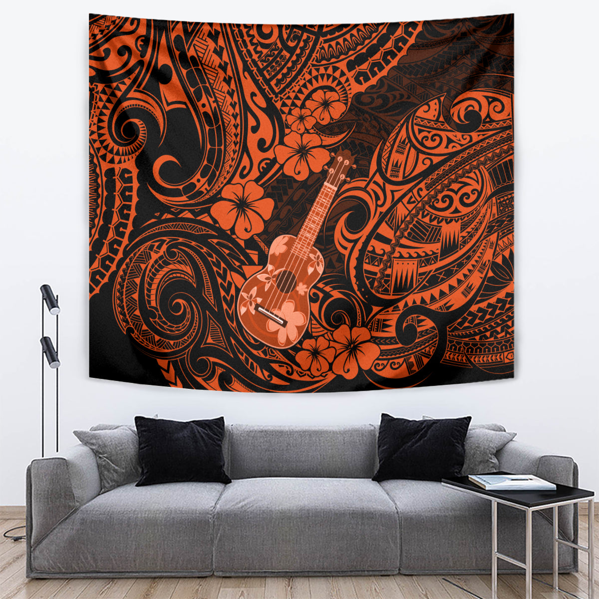 Hawaii Ukulele Tapestry Polynesian Pattern Orange Version - Wonder Print Shop