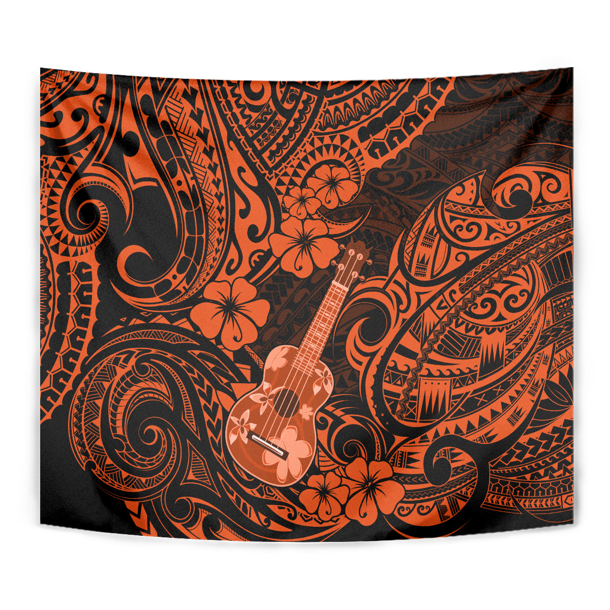 Hawaii Ukulele Tapestry Polynesian Pattern Orange Version - Wonder Print Shop