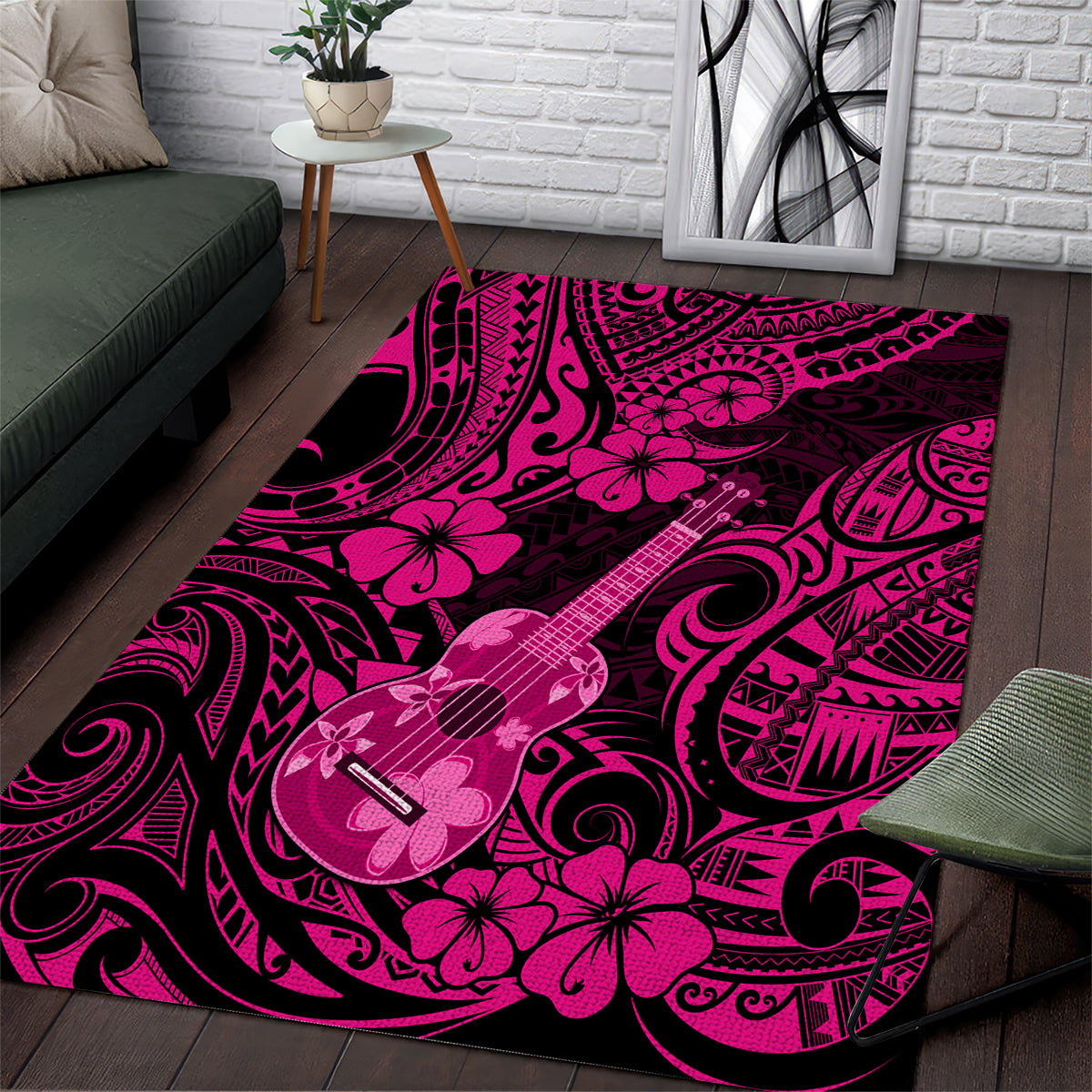 hawaii-ukulele-area-rug-polynesian-pattern-pink-version