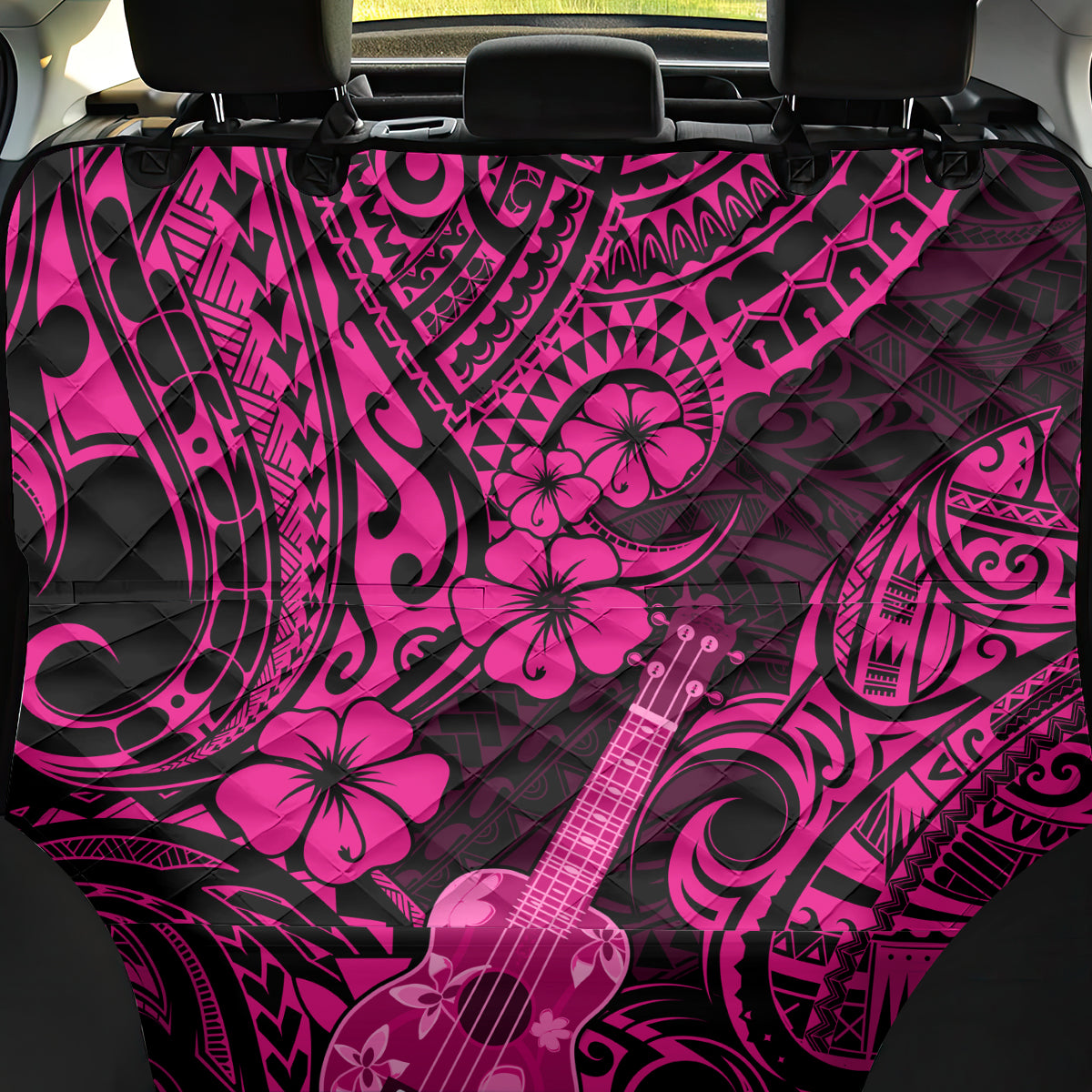 Hawaii Ukulele Back Car Seat Cover Polynesian Pattern Pink Version - Wonder Print Shop