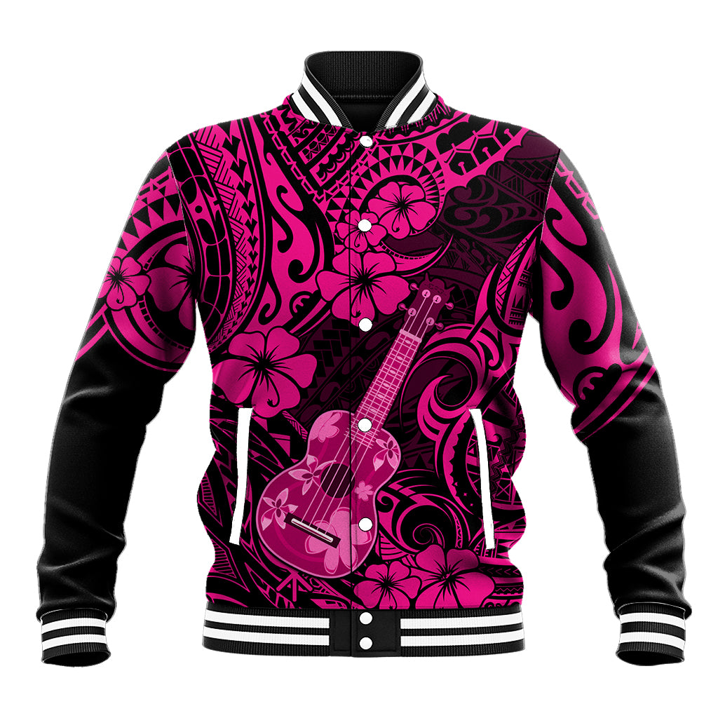 Hawaii Ukulele Baseball Jacket Polynesian Pattern Pink Version - Wonder Print Shop
