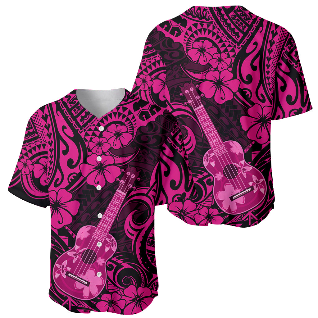 Hawaii Ukulele Baseball Jersey Polynesian Pattern Pink Version - Wonder Print Shop