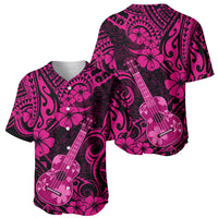 Hawaii Ukulele Baseball Jersey Polynesian Pattern Pink Version - Wonder Print Shop
