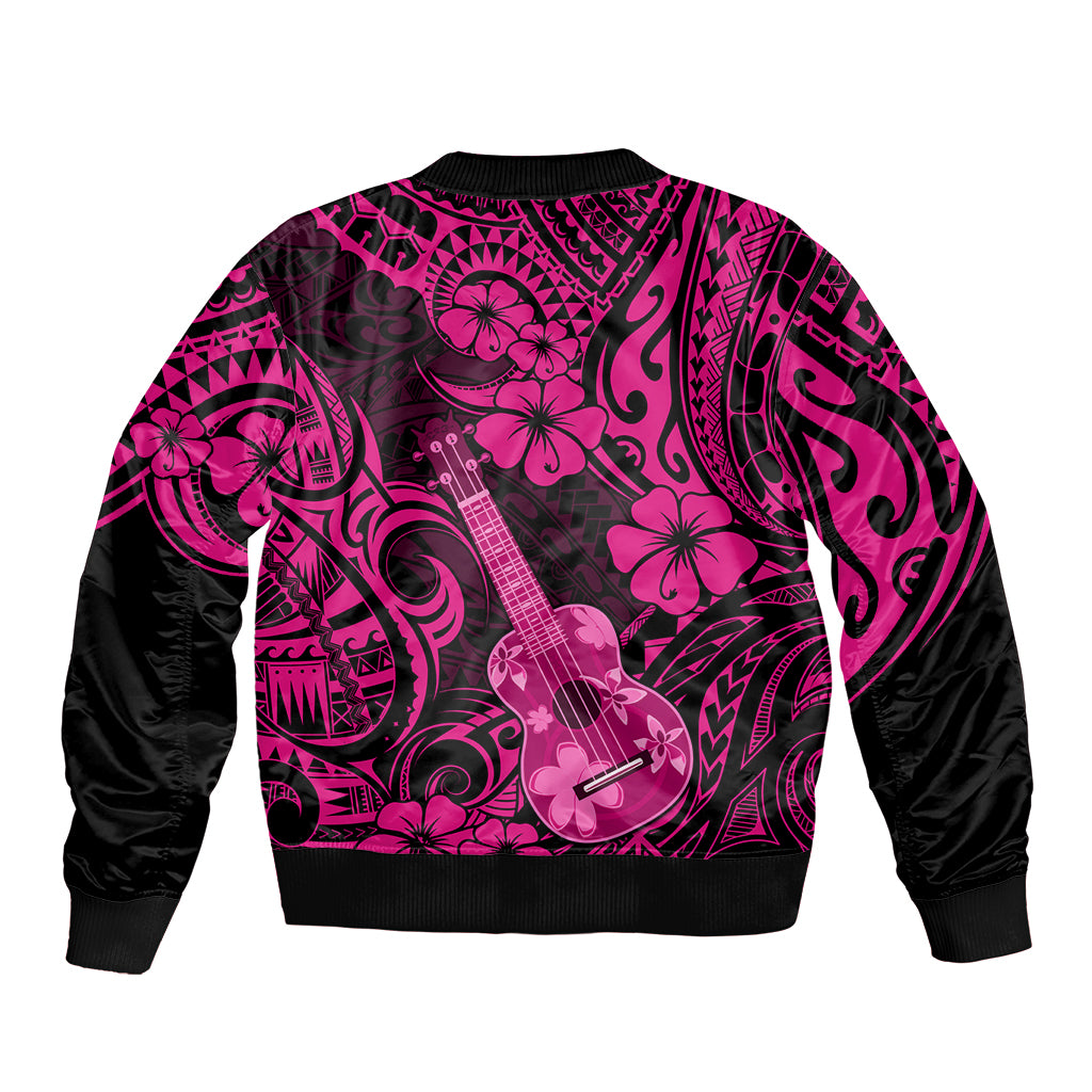 Hawaii Ukulele Bomber Jacket Polynesian Pattern Pink Version - Wonder Print Shop
