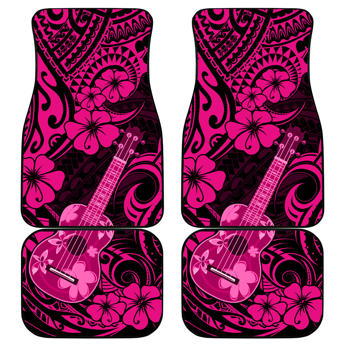 Hawaii Ukulele Car Mats Polynesian Pattern Pink Version - Wonder Print Shop