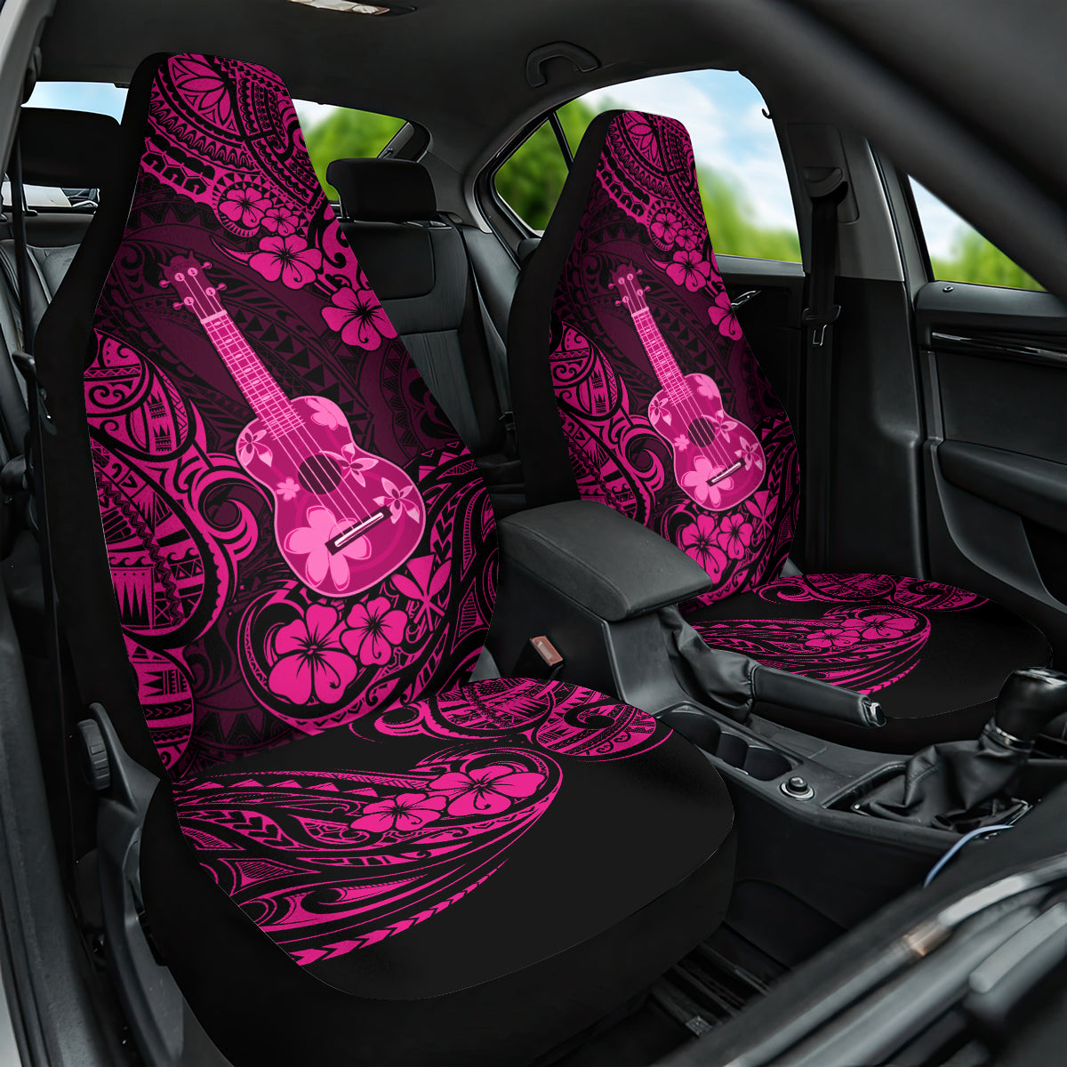 Hawaii Ukulele Car Seat Cover Polynesian Pattern Pink Version - Wonder Print Shop