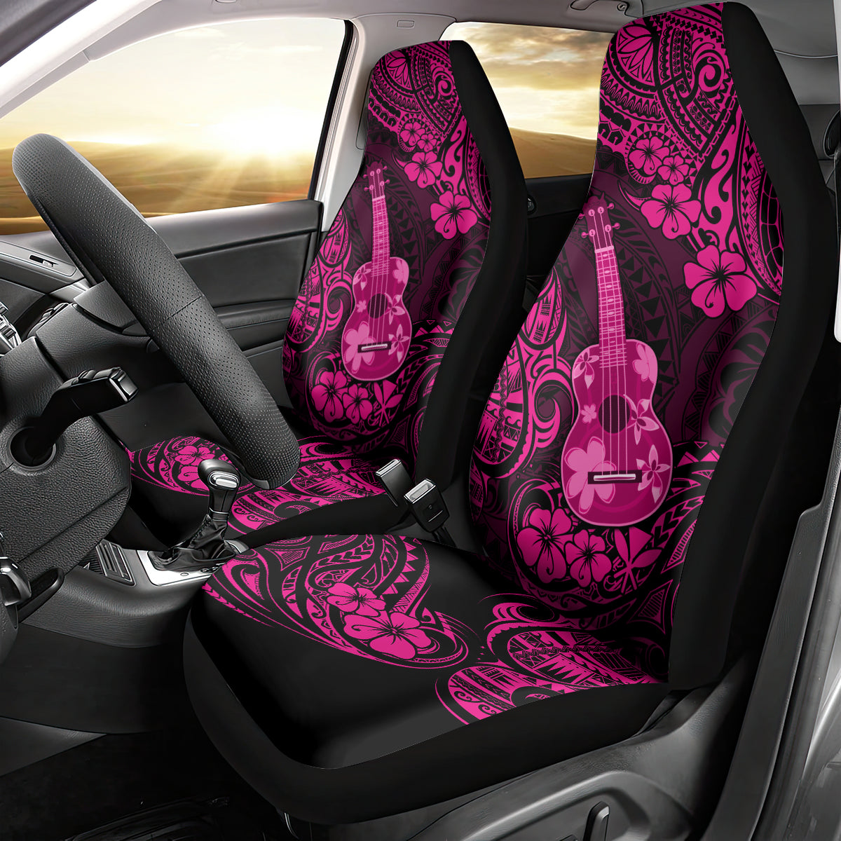 Hawaii Ukulele Car Seat Cover Polynesian Pattern Pink Version - Wonder Print Shop