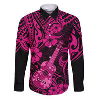 Hawaii Ukulele Family Matching Puletasi Dress and Hawaiian Shirt Polynesian Pattern Pink Version - Wonder Print Shop