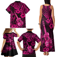 Hawaii Ukulele Family Matching Tank Maxi Dress and Hawaiian Shirt Polynesian Pattern Pink Version - Wonder Print Shop