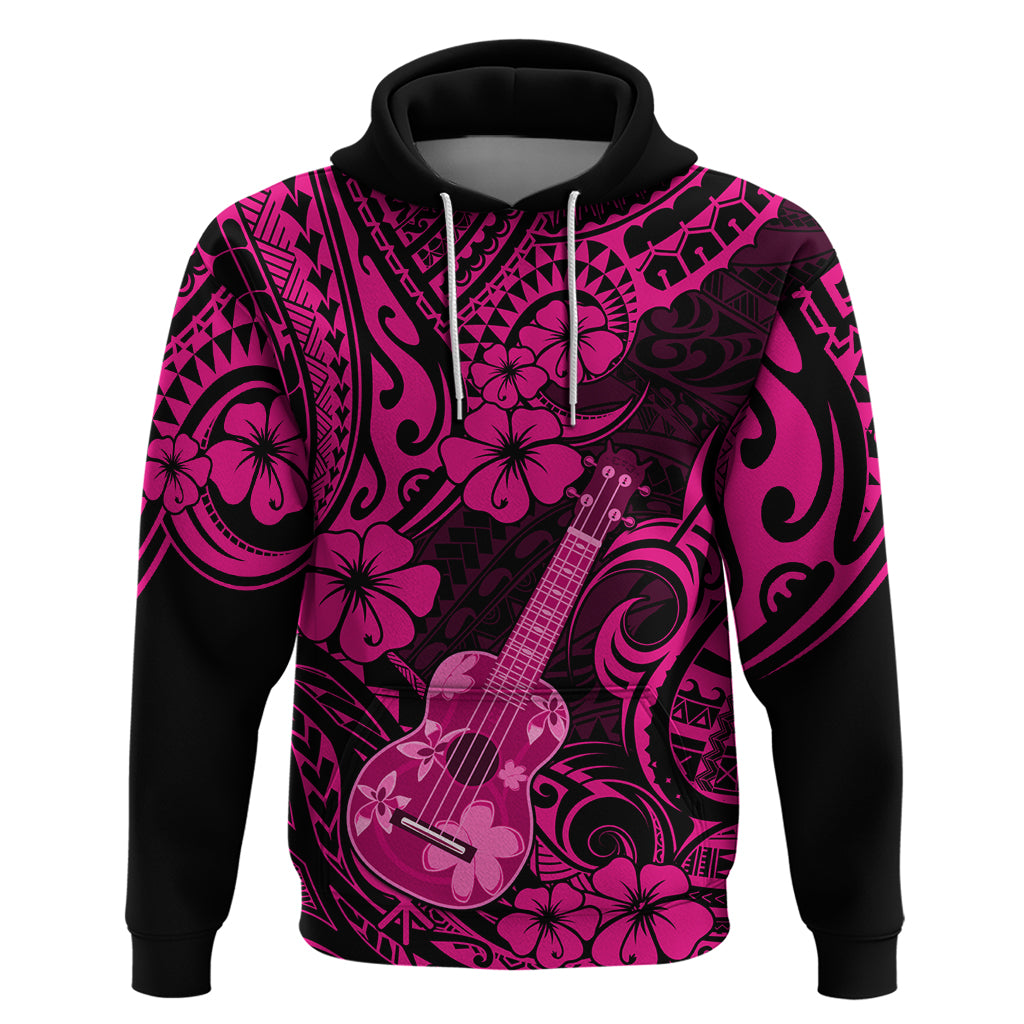 Hawaii Ukulele Hoodie Polynesian Pattern Pink Version - Wonder Print Shop