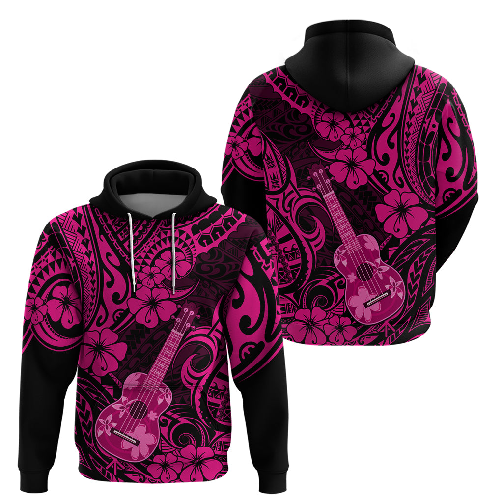Hawaii Ukulele Hoodie Polynesian Pattern Pink Version - Wonder Print Shop