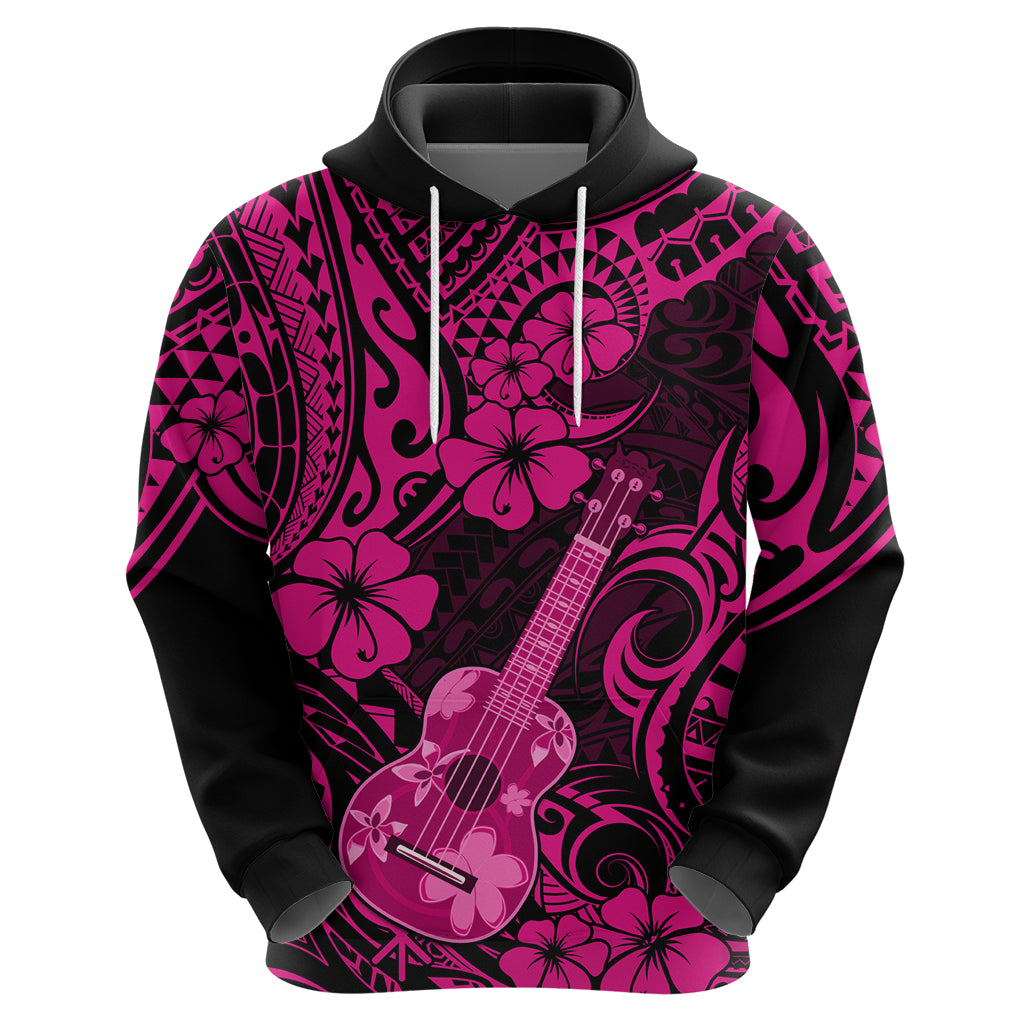 Hawaii Ukulele Hoodie Polynesian Pattern Pink Version - Wonder Print Shop