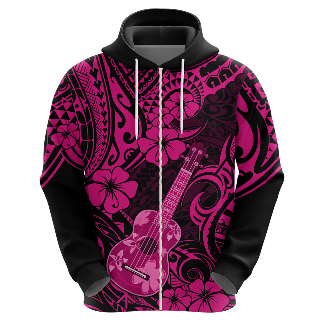 Hawaii Ukulele Hoodie Polynesian Pattern Pink Version - Wonder Print Shop