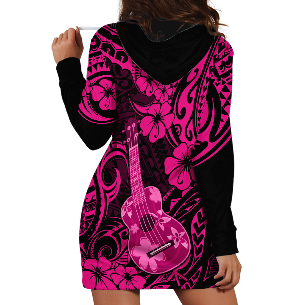 Hawaii Ukulele Hoodie Dress Polynesian Pattern Pink Version - Wonder Print Shop