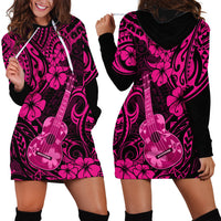 Hawaii Ukulele Hoodie Dress Polynesian Pattern Pink Version - Wonder Print Shop