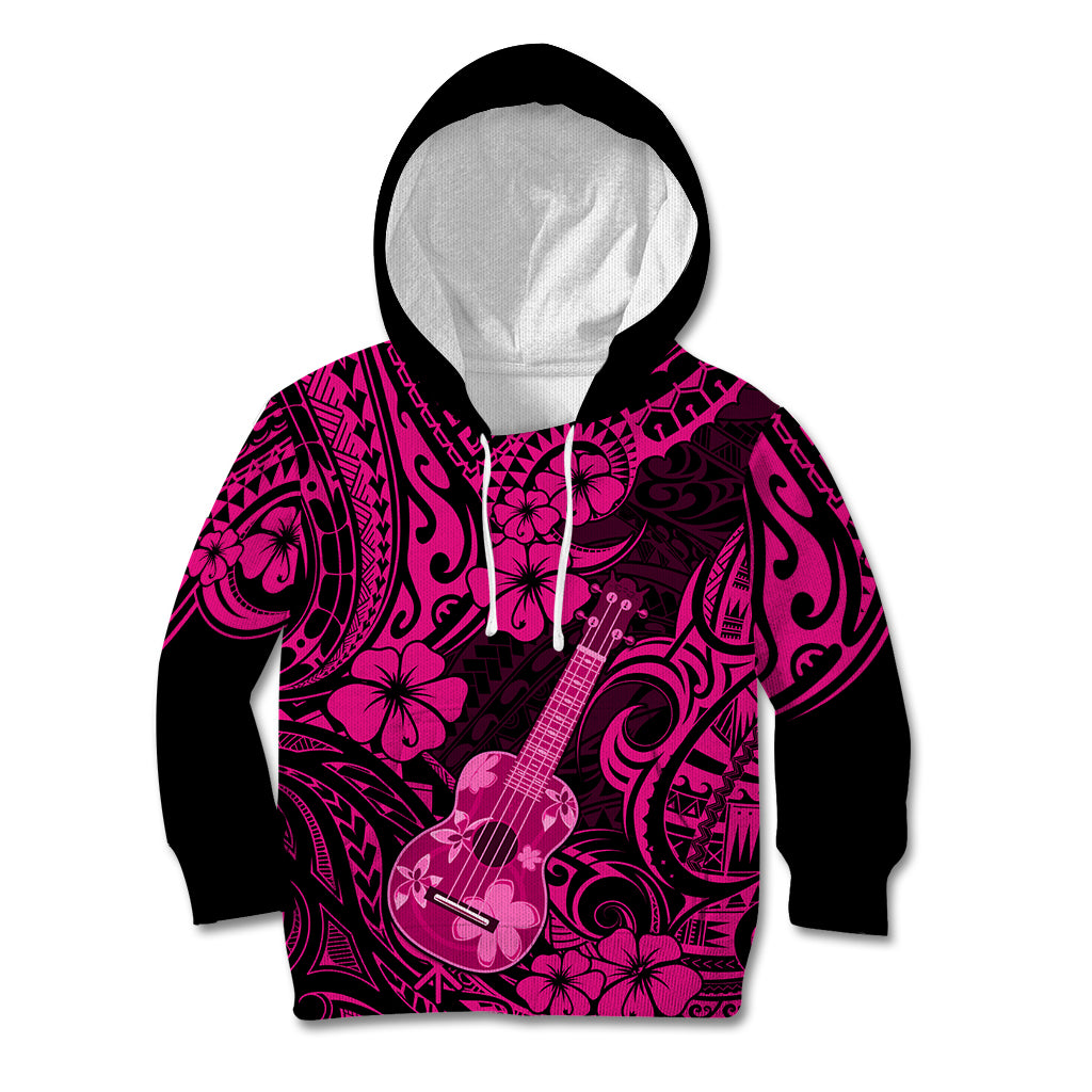 Hawaii Ukulele Kid Hoodie Polynesian Pattern Pink Version - Wonder Print Shop