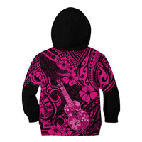 Hawaii Ukulele Kid Hoodie Polynesian Pattern Pink Version - Wonder Print Shop