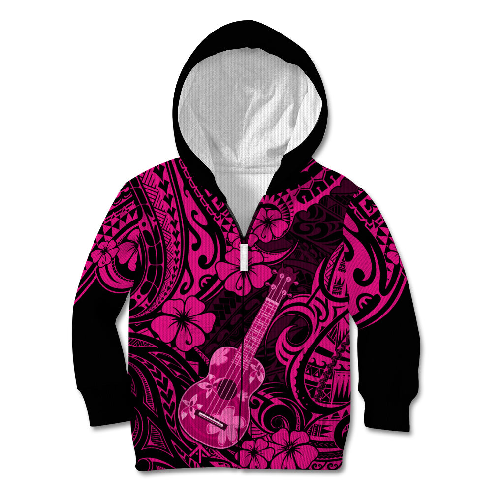 Hawaii Ukulele Kid Hoodie Polynesian Pattern Pink Version - Wonder Print Shop