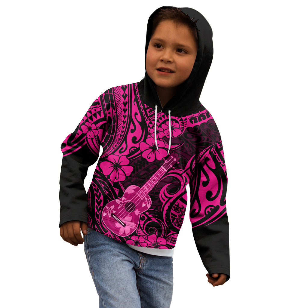 Hawaii Ukulele Kid Hoodie Polynesian Pattern Pink Version - Wonder Print Shop