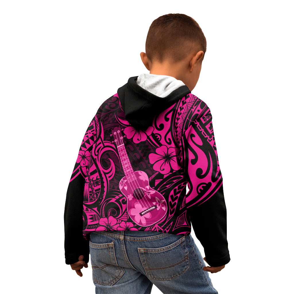 Hawaii Ukulele Kid Hoodie Polynesian Pattern Pink Version - Wonder Print Shop