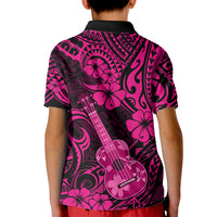 Hawaii Ukulele Kid Polo Shirt Polynesian Pattern Pink Version - Wonder Print Shop