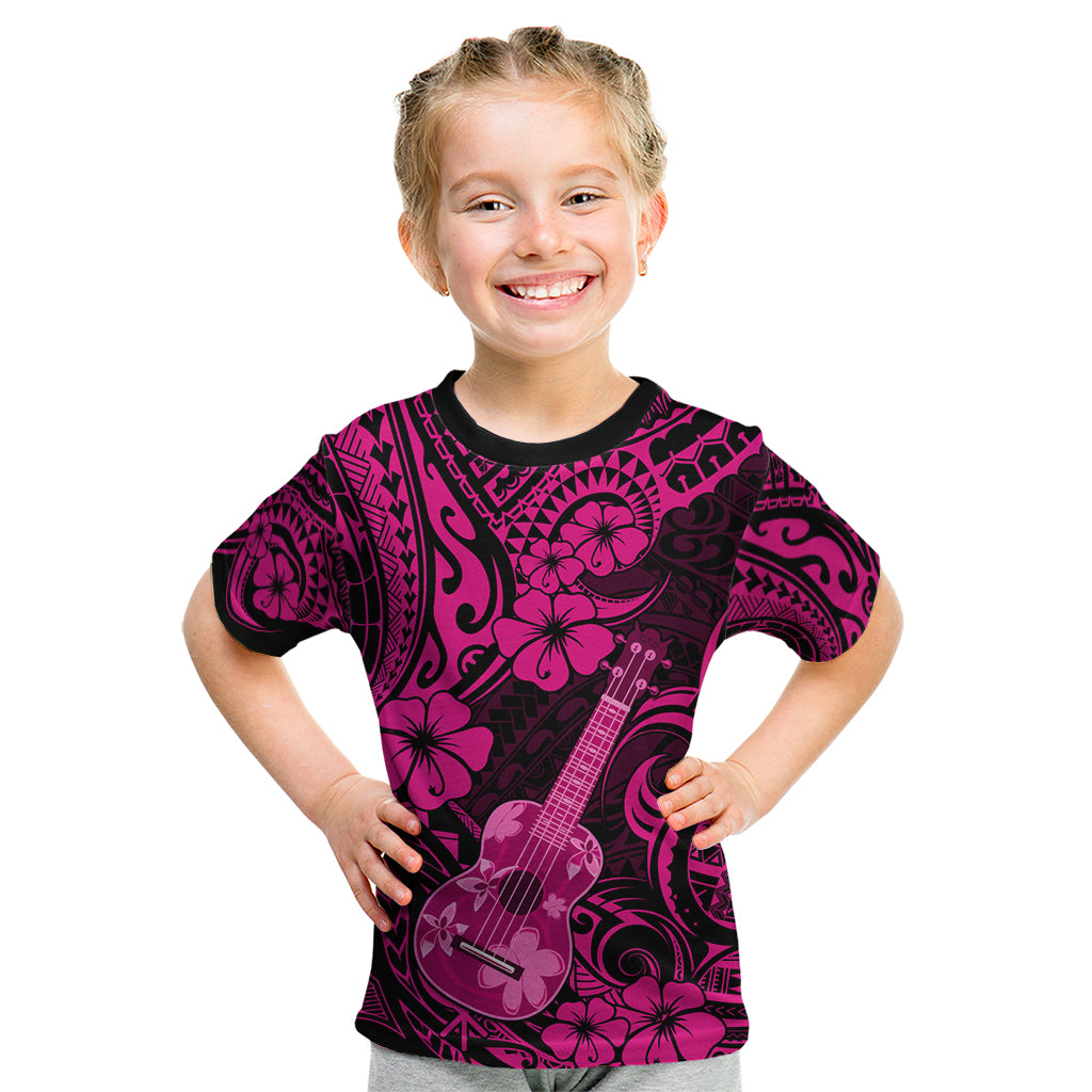 Hawaii Ukulele Kid T Shirt Polynesian Pattern Pink Version - Wonder Print Shop