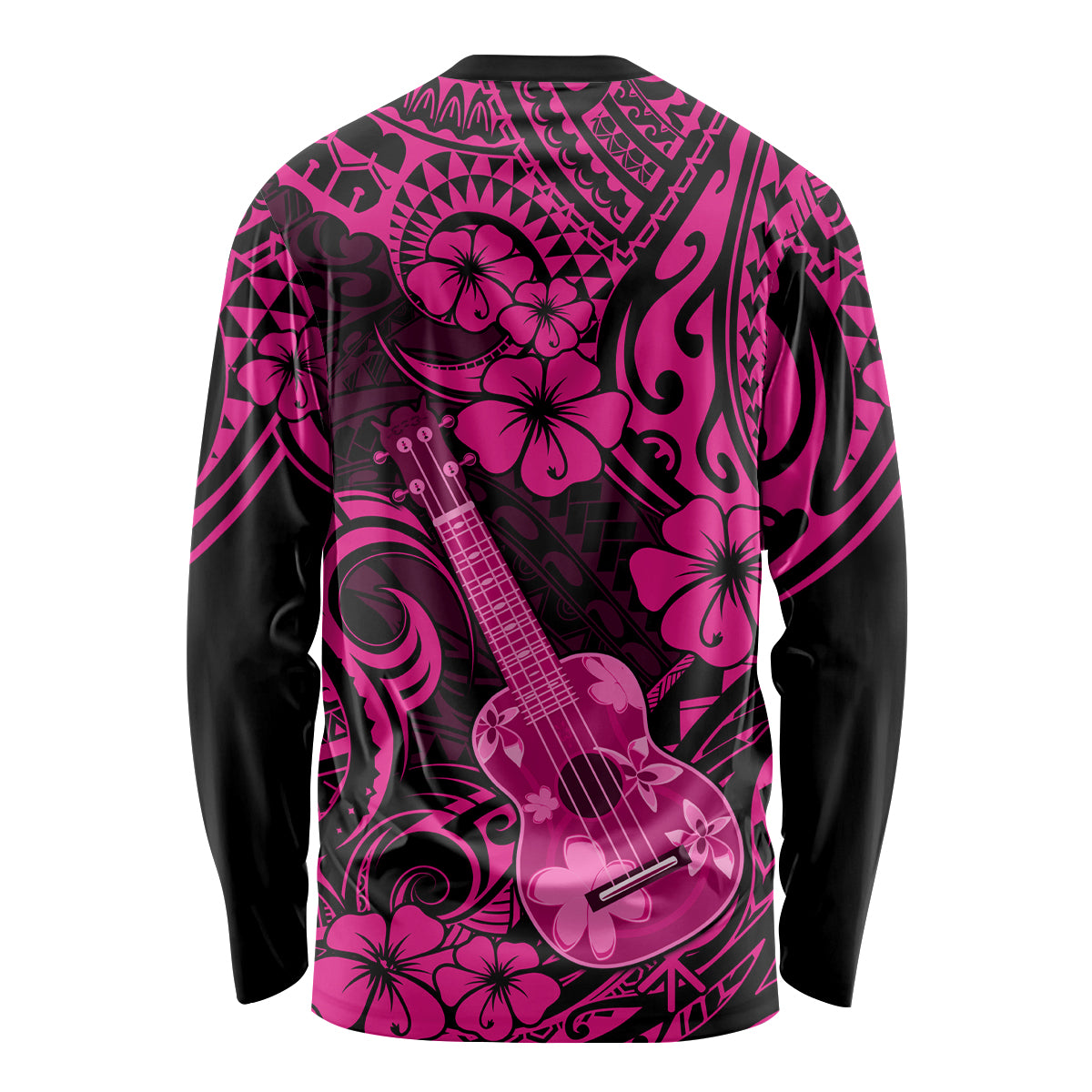 Hawaii Ukulele Long Sleeve Shirt Polynesian Pattern Pink Version - Wonder Print Shop