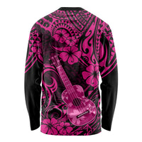Hawaii Ukulele Long Sleeve Shirt Polynesian Pattern Pink Version - Wonder Print Shop