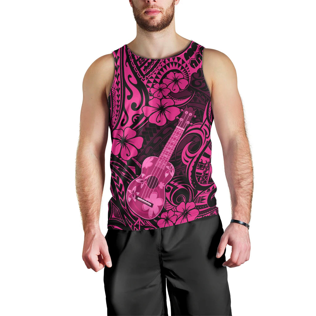 Hawaii Ukulele Men Tank Top Polynesian Pattern Pink Version - Wonder Print Shop