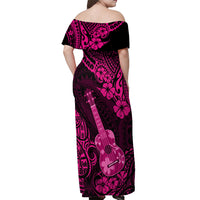 Hawaii Ukulele Off Shoulder Maxi Dress Polynesian Pattern Pink Version - Wonder Print Shop