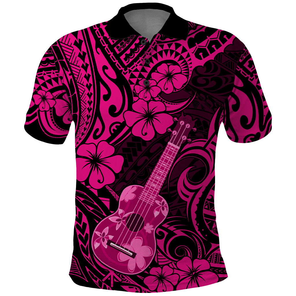 Hawaii Ukulele Polo Shirt Polynesian Pattern Pink Version - Wonder Print Shop