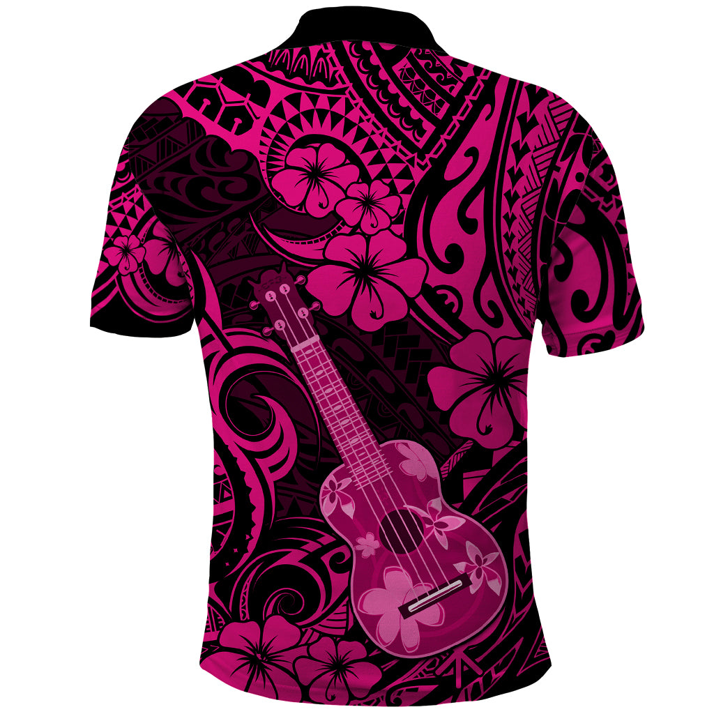 Hawaii Ukulele Polo Shirt Polynesian Pattern Pink Version - Wonder Print Shop