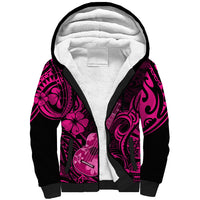 Hawaii Ukulele Sherpa Hoodie Polynesian Pattern Pink Version - Wonder Print Shop