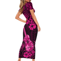 Hawaii Ukulele Short Sleeve Bodycon Dress Polynesian Pattern Pink Version - Wonder Print Shop