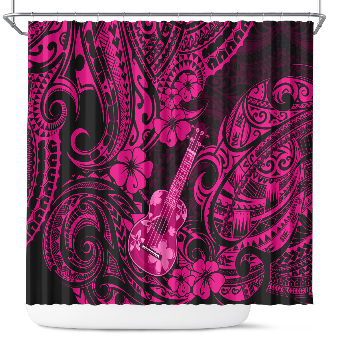 hawaii-ukulele-shower-curtain-polynesian-pattern-pink-version
