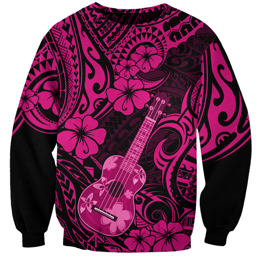 Hawaii Ukulele Sweatshirt Polynesian Pattern Pink Version - Wonder Print Shop