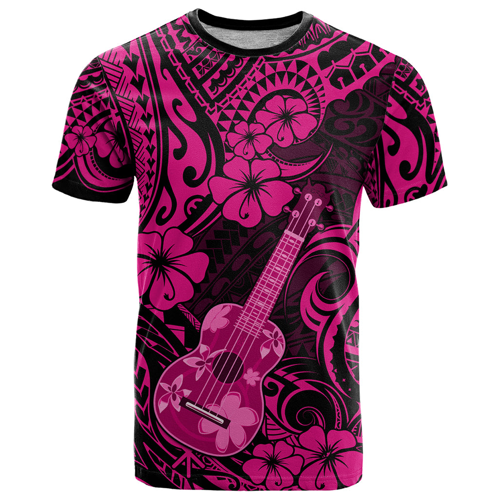 Hawaii Ukulele T Shirt Polynesian Pattern Pink Version - Wonder Print Shop