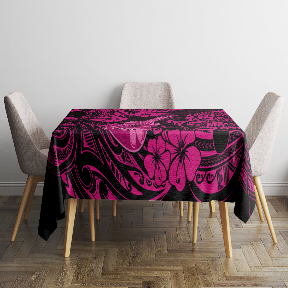 Hawaii Ukulele Tablecloth Polynesian Pattern Pink Version - Wonder Print Shop