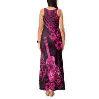 Hawaii Ukulele Tank Maxi Dress Polynesian Pattern Pink Version - Wonder Print Shop