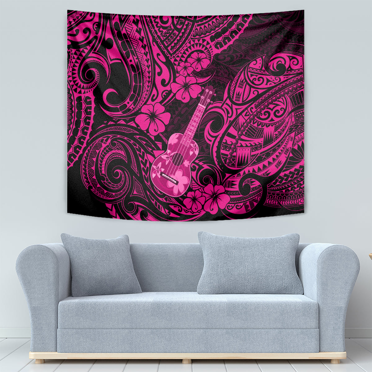 Hawaii Ukulele Tapestry Polynesian Pattern Pink Version - Wonder Print Shop