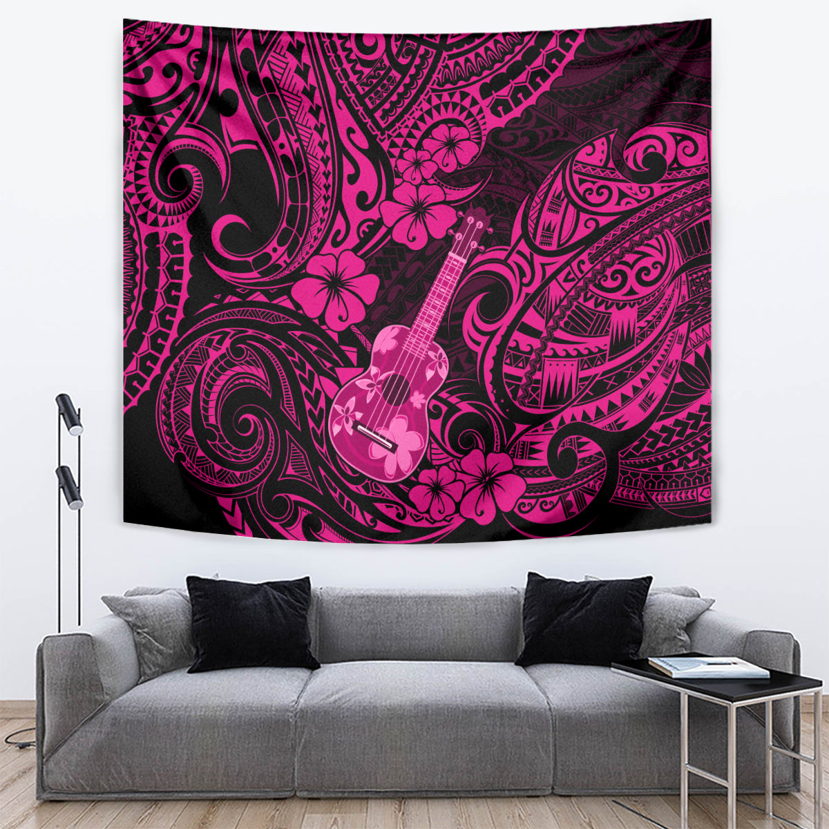 Hawaii Ukulele Tapestry Polynesian Pattern Pink Version - Wonder Print Shop