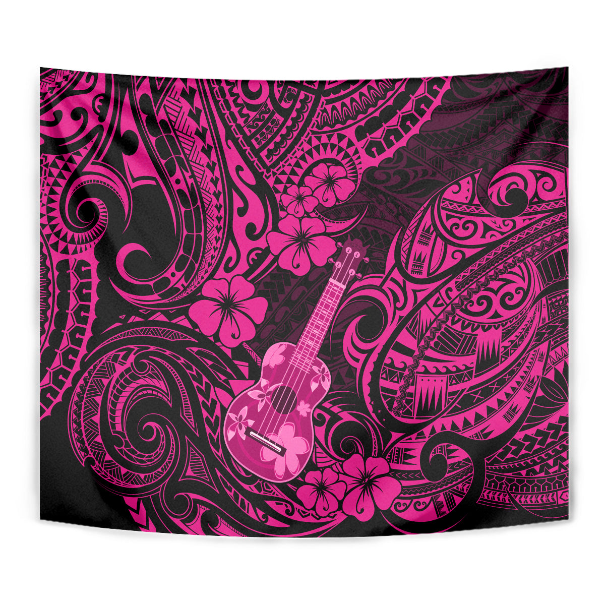 Hawaii Ukulele Tapestry Polynesian Pattern Pink Version - Wonder Print Shop