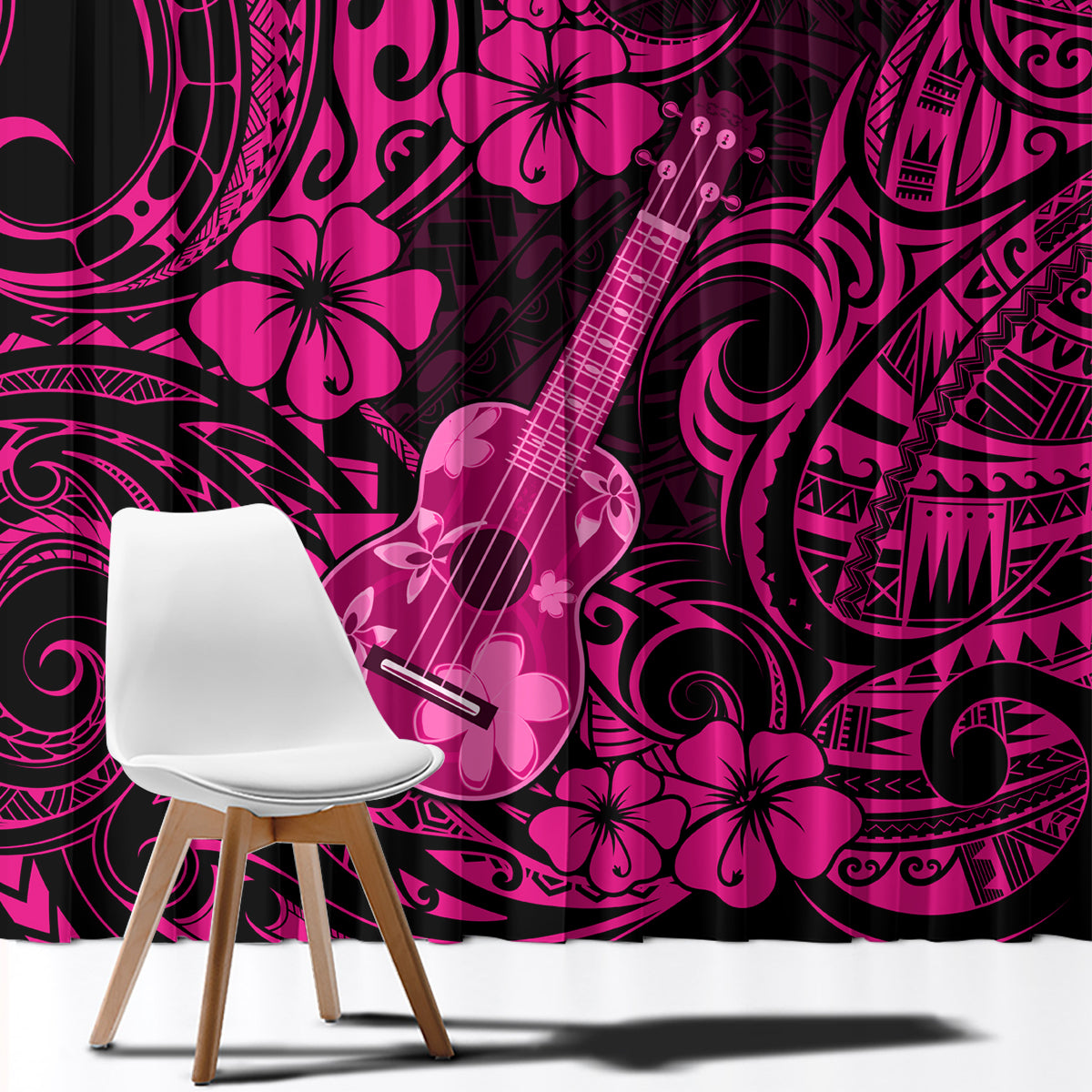 Hawaii Ukulele Window Curtain Polynesian Pattern Pink Version - Wonder Print Shop